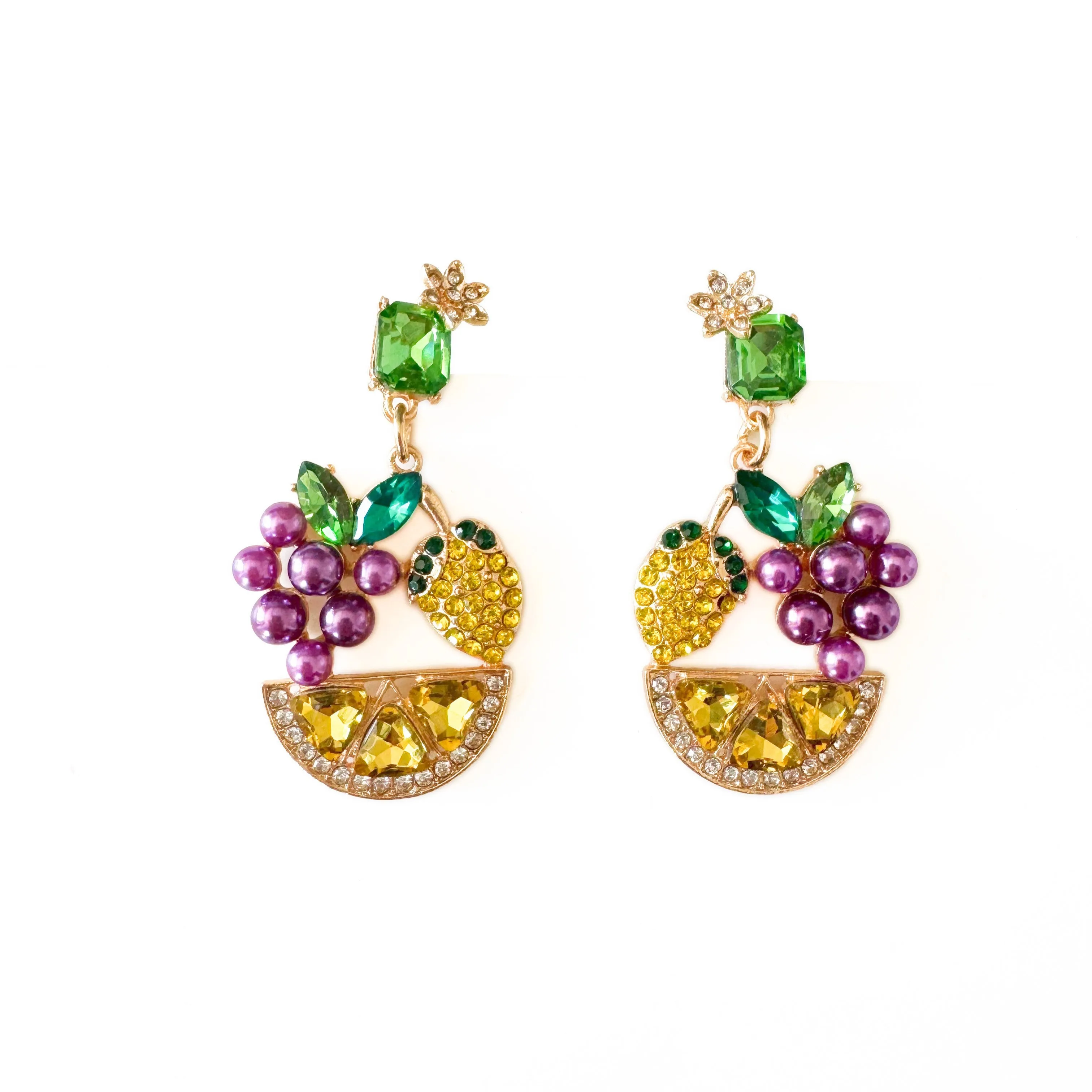 Valee Tropical Fruit Statement Crystal Drop Earrings sold by Luxe Tones