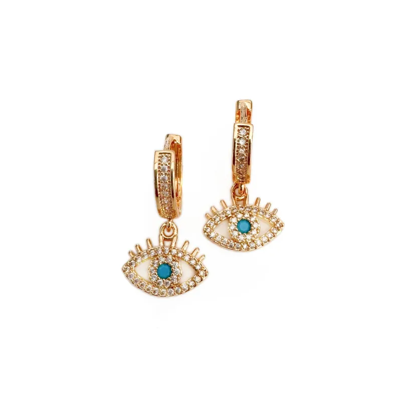 Nyra Evil Eye Jewelled Huggie Hoop Earrings sold by Luxe Tones
