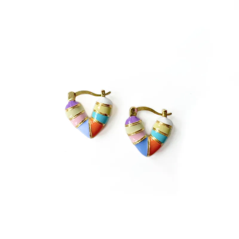 Capri Candy Stripe Enamel Mini Heart Hoop Earrings sold by Luxe Tones