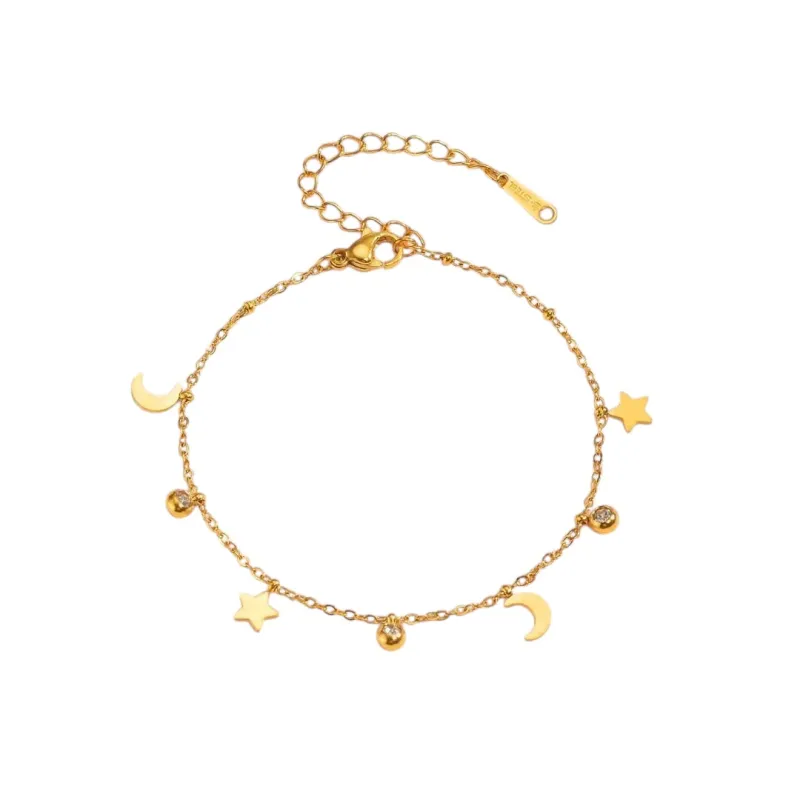 Estellia Luxe 18k Gold Plated Celestial Moon and Star Charm Bracelet sold by Luxe Tones
