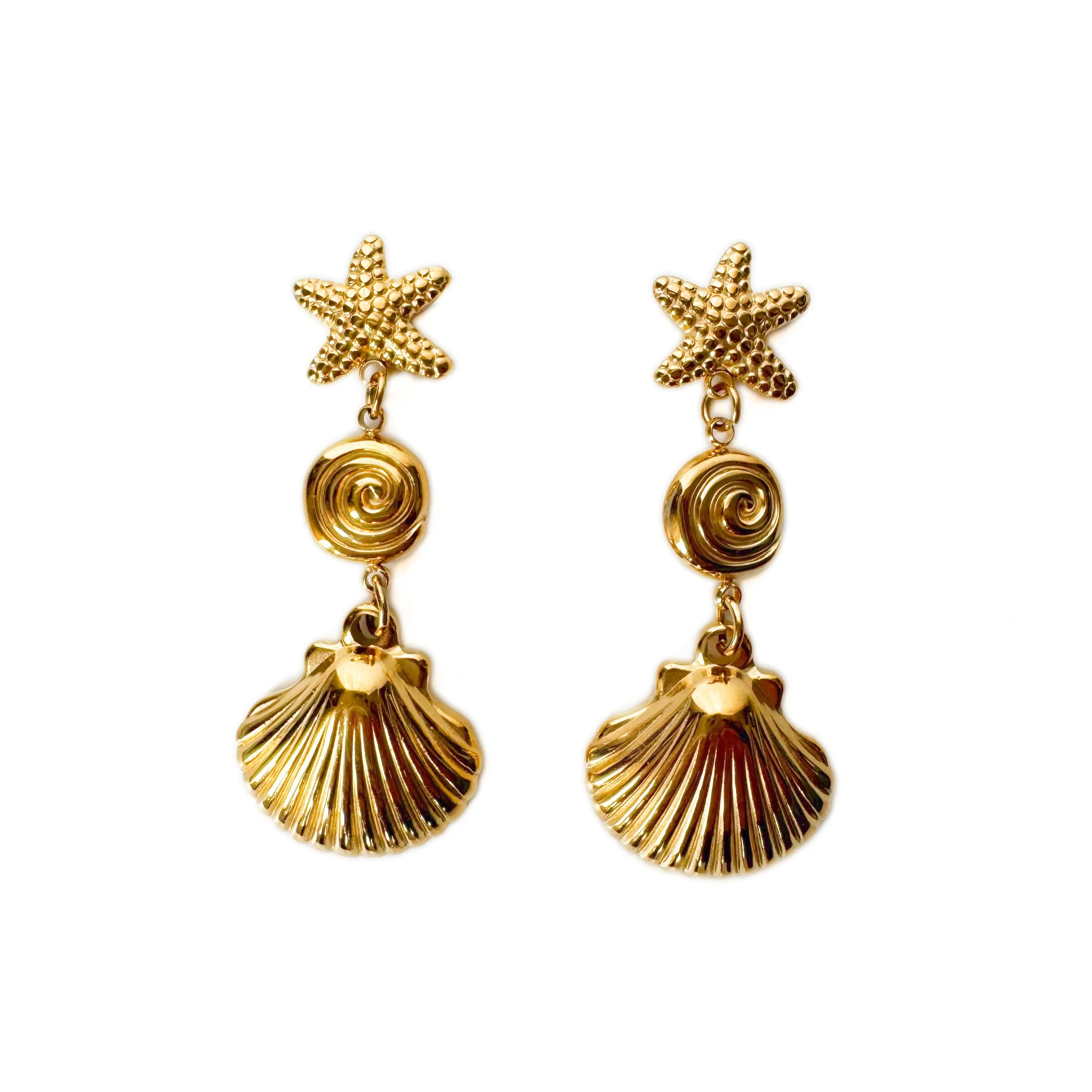 Marina Luxe 18k Gold Plated Shell Dangle Earrings sold by Luxe Tones