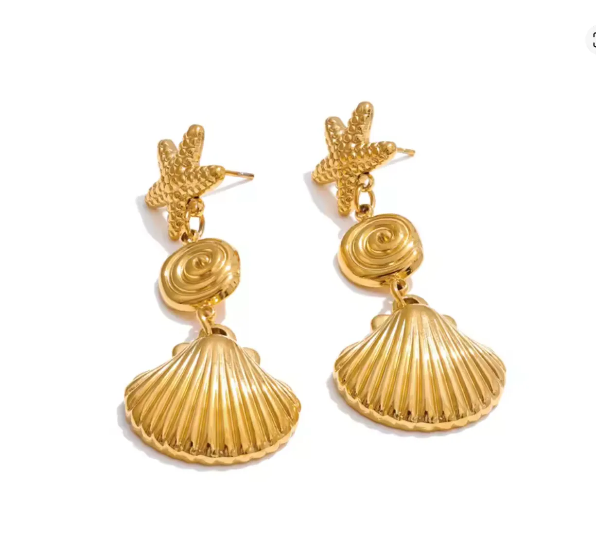 Marina Luxe 18k Gold Plated Shell Dangle Earrings sold by Luxe Tones product image thumbnail 2