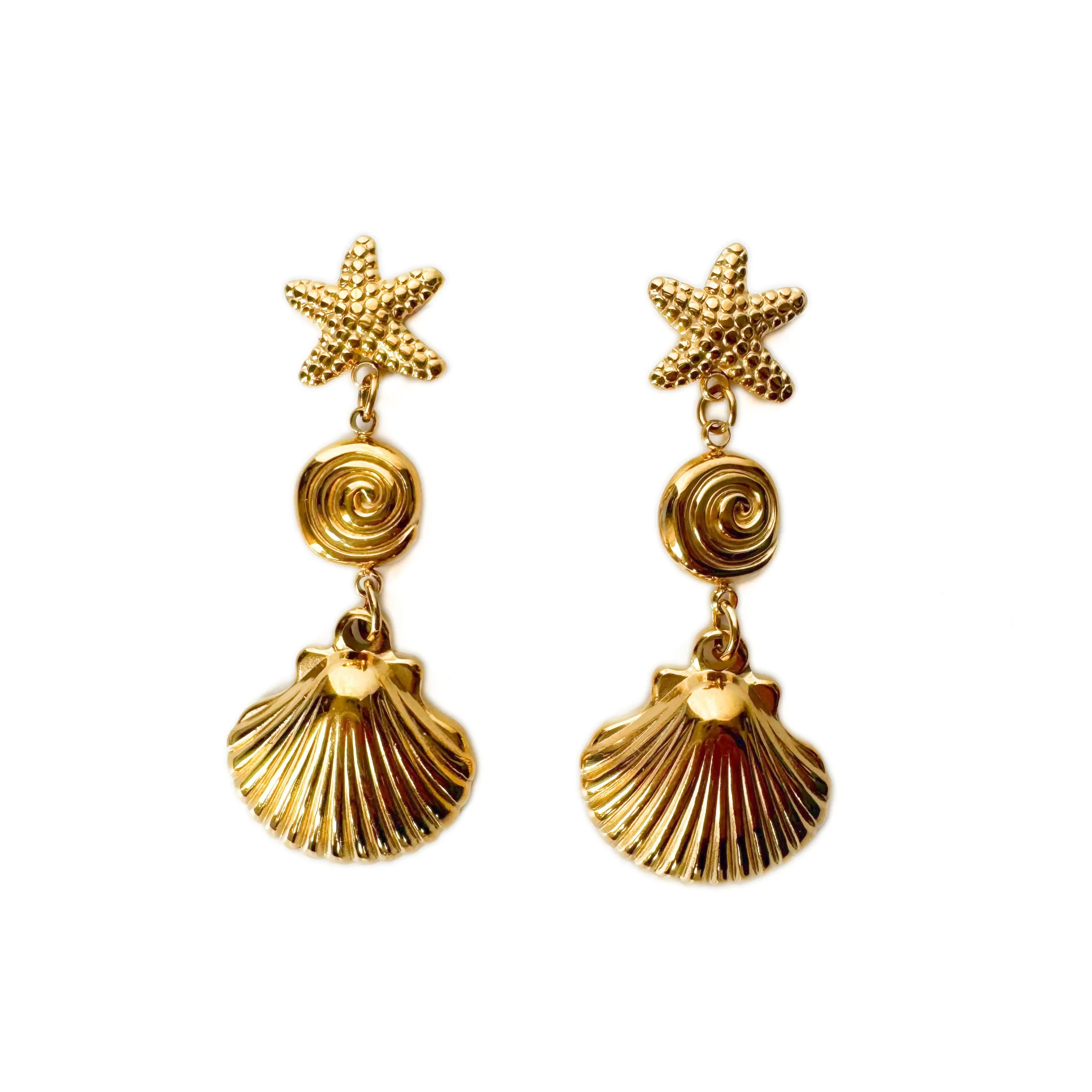Marina Luxe 18k Gold Plated Shell Dangle Earrings sold by Luxe Tones product image thumbnail 3