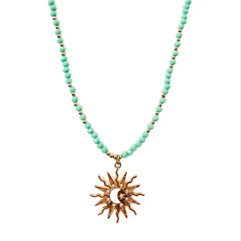 Riri Turquoise Beaded Boho Sun And Moon Pendant Necklace sold by Luxe Tones