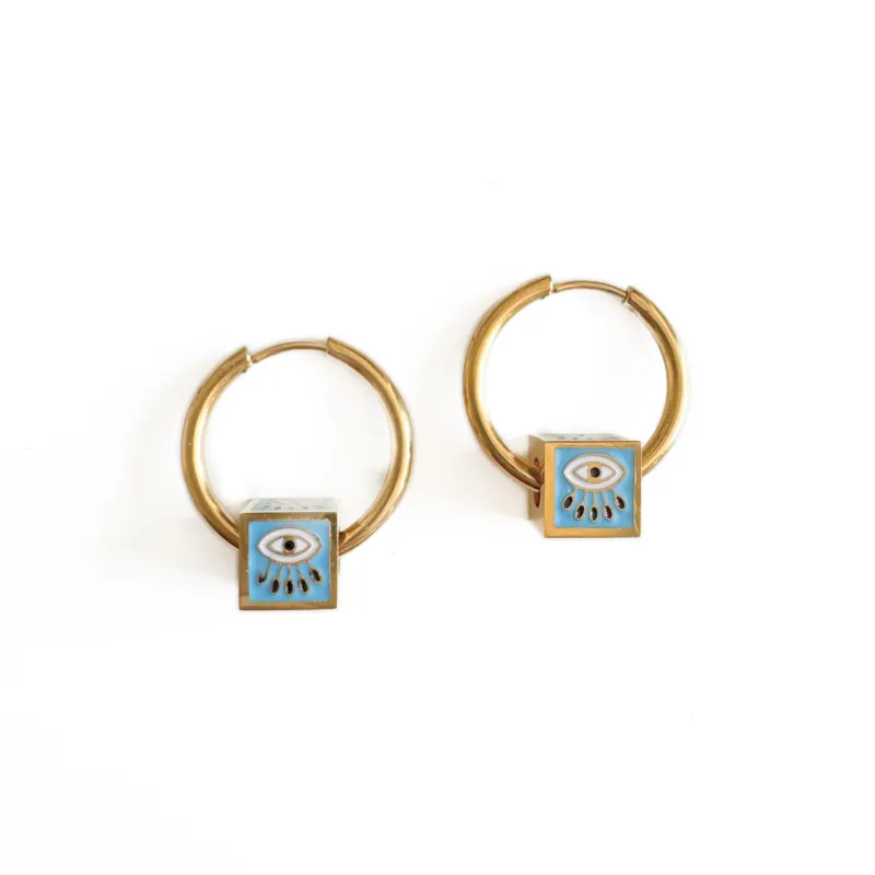 Jameela Luxe 18k Gold Plated Turquoise Evil Eye Charm Hoop Earrings sold by Luxe Tones