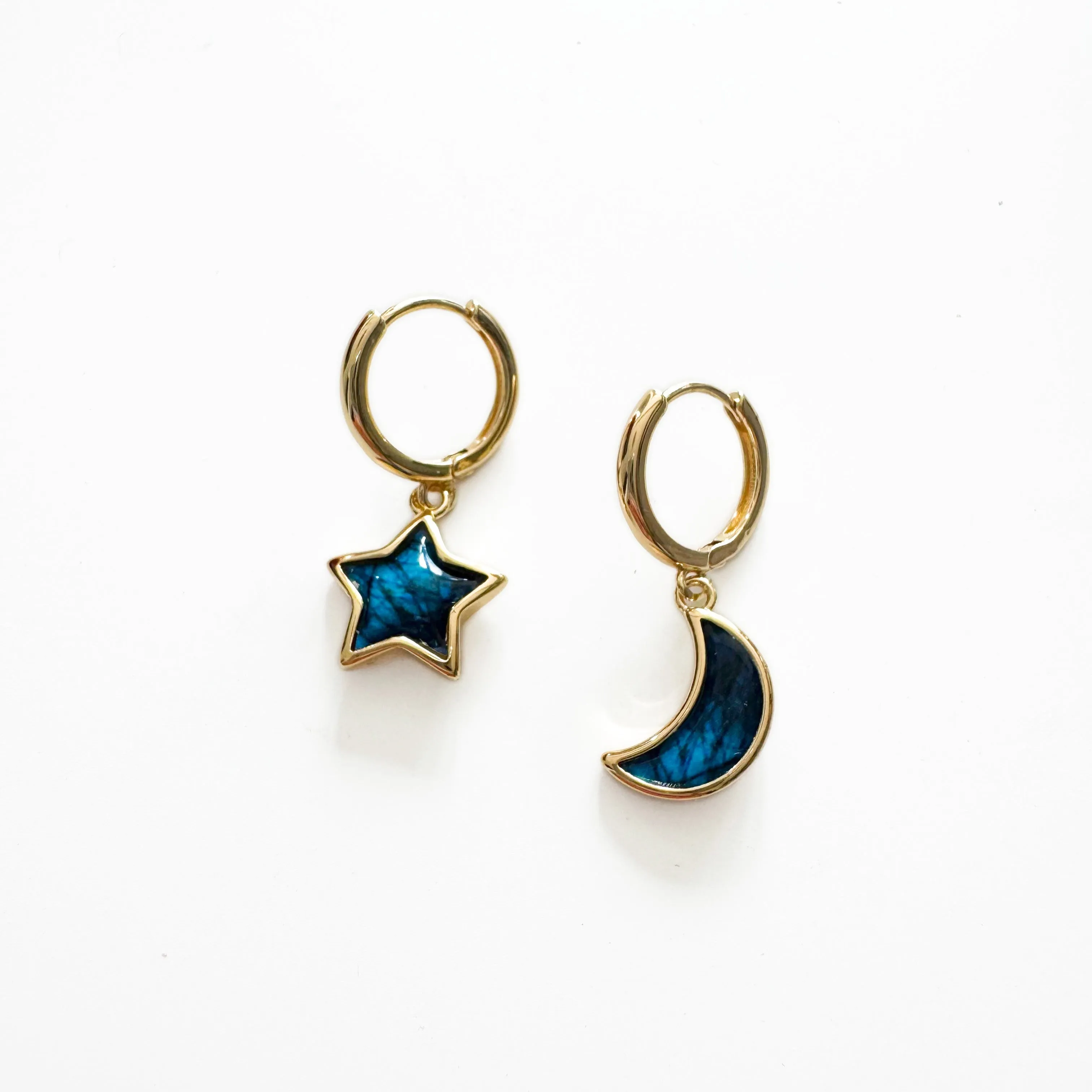 Maeve Mismatch Moon And Star Hoop Earrings sold by Luxe Tones