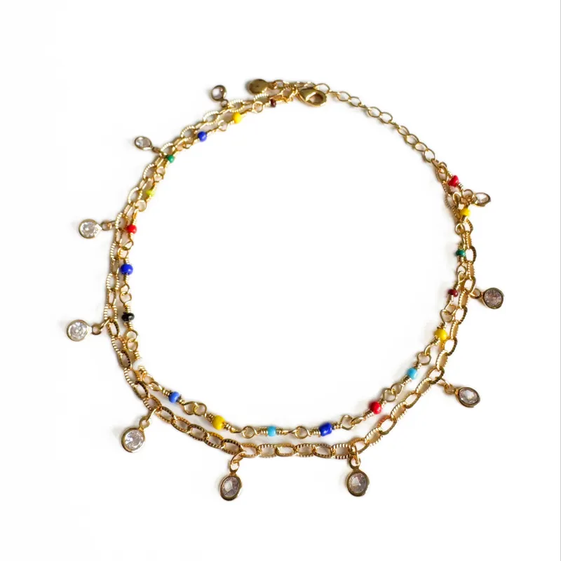 Summer Luxe 18k Gold Plated Double Layer Jewel Anklet sold by Luxe Tones