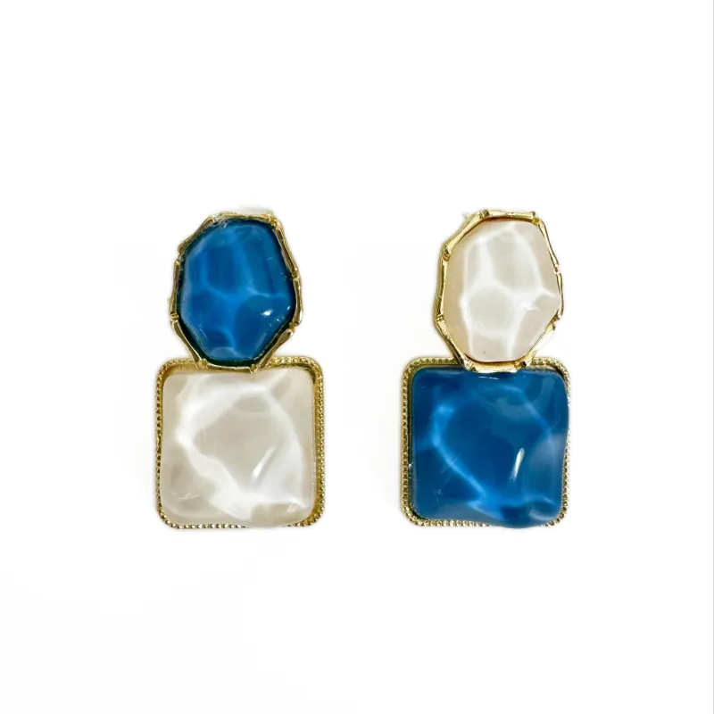 Sienna Cobalt Mismatch Drop Statement Earrings sold by Luxe Tones