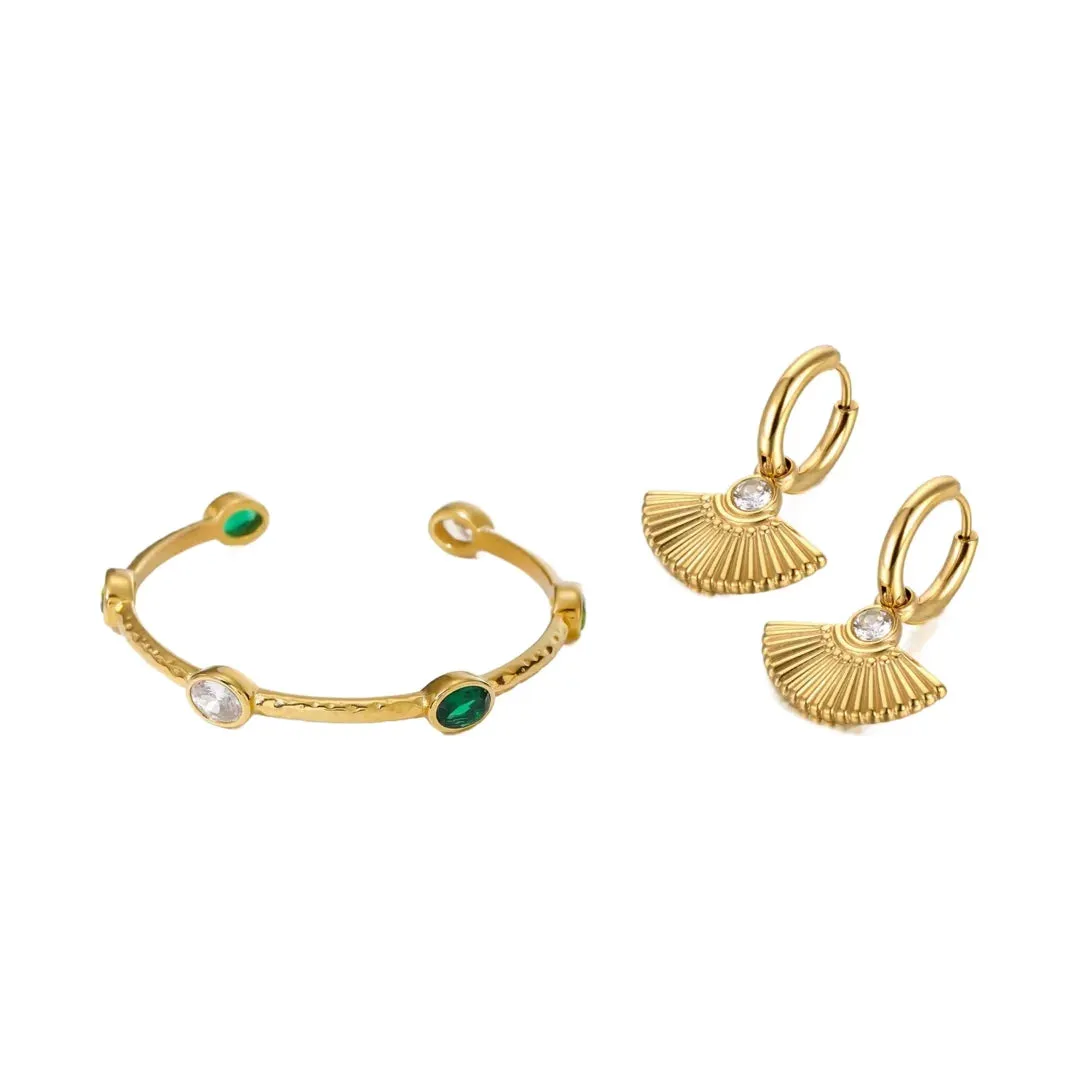 Luxe Gold Plated Jewelled Cuff & Hoops Set sold by Luxe Tones