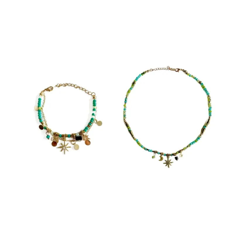 Gaia Boho Beaded Necklace & Bracelet Set sold by Luxe Tones