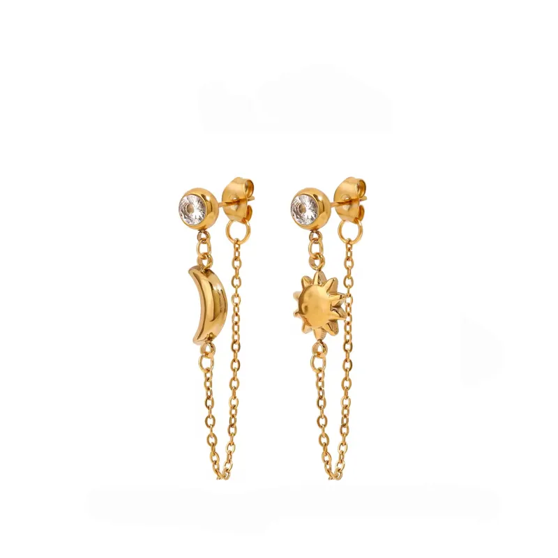 Tara Luxe 18k Gold Plated Sun And Moon Chain Earrings sold by Luxe Tones