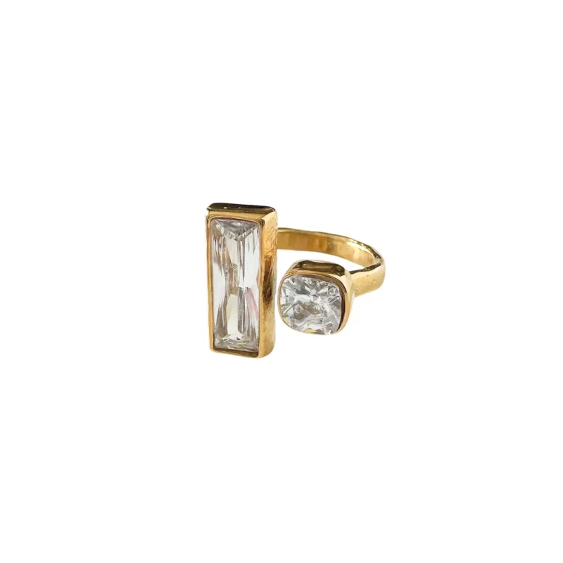 Ember Luxe 18k Gold Plated Hammered Open Crystal Ring made by Luxe Tones