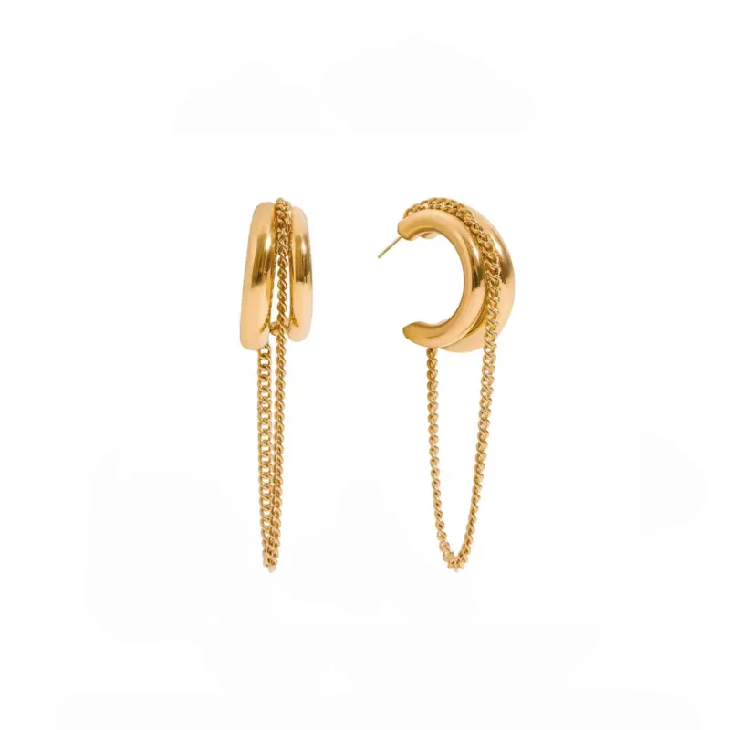 Sylvie Luxe 18k Gold Plated Hoops Earrings with Chain Detail sold by Luxe Tones