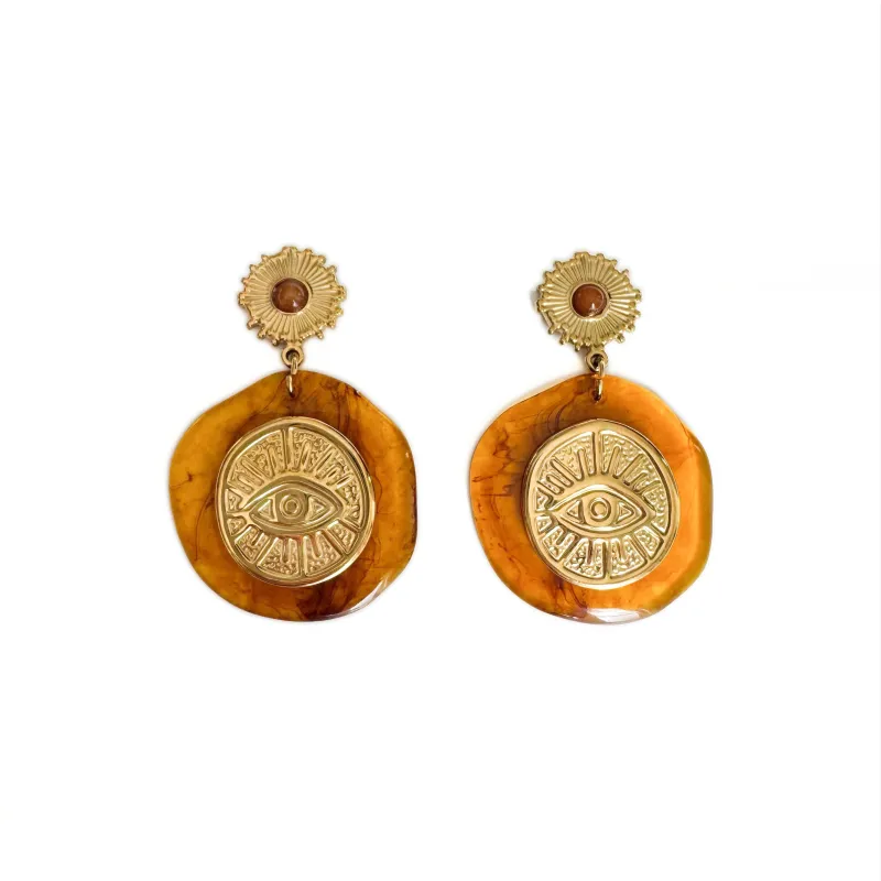 Artemis Luxe 18k Gold Plated Mystic Eye Amber Statement Earrings sold by Luxe Tones