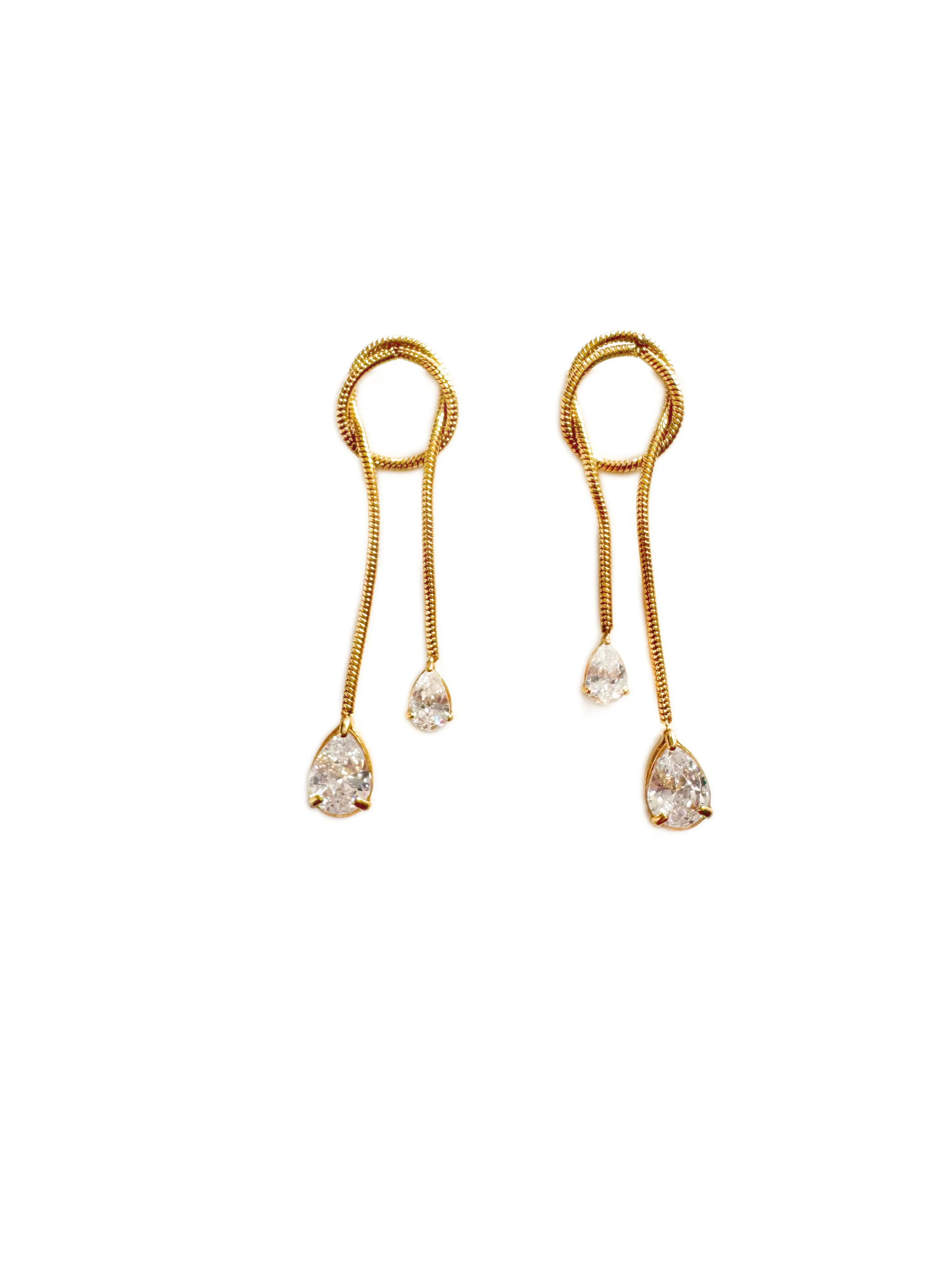 Maia Luxe 18k Gold Plated Snake Chain Drop Earrings with Teardrop Crystals sold by Luxe Tones product image thumbnail 2