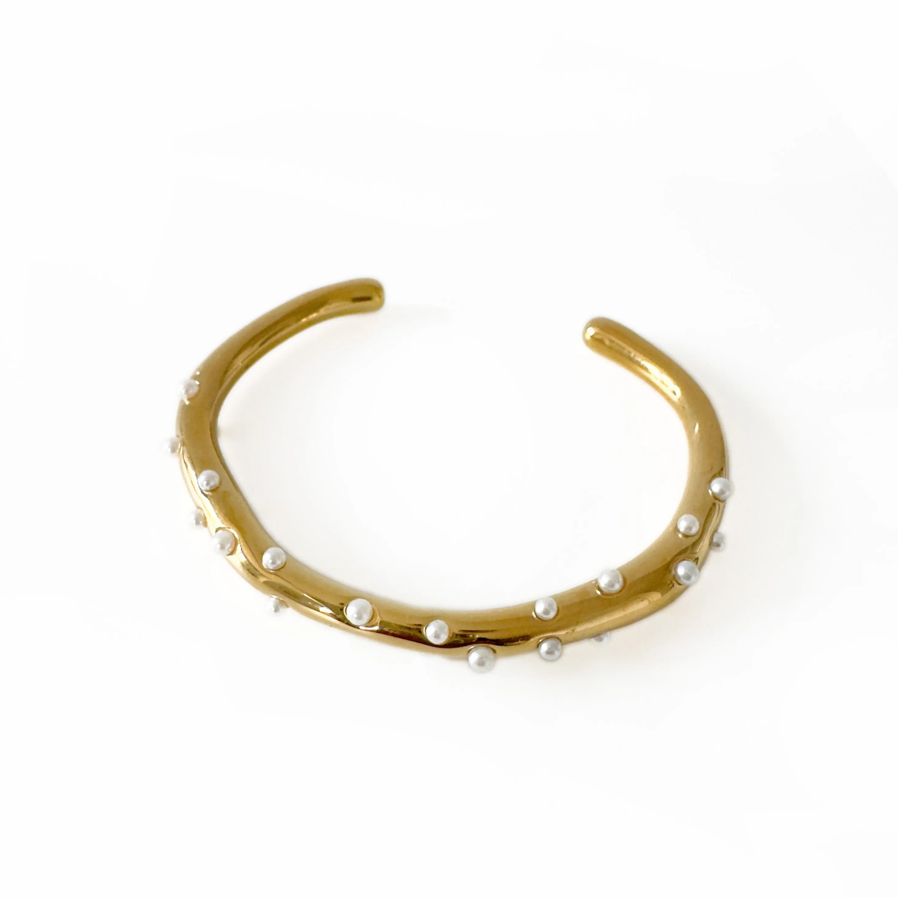 Neeva Luxe 18k Gold Plated Open Bangle with Mini Pearls sold by Luxe Tones product image thumbnail 2