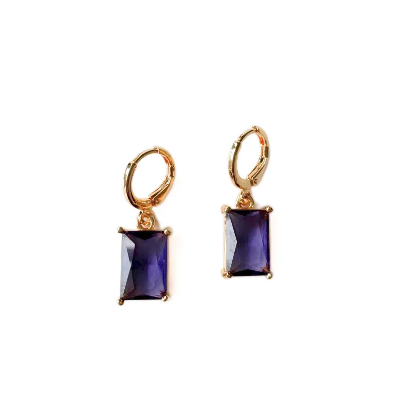 Amara Luxe Gold Plated Deep Purple Gemstone Hoop Earrings sold by Luxe Tones