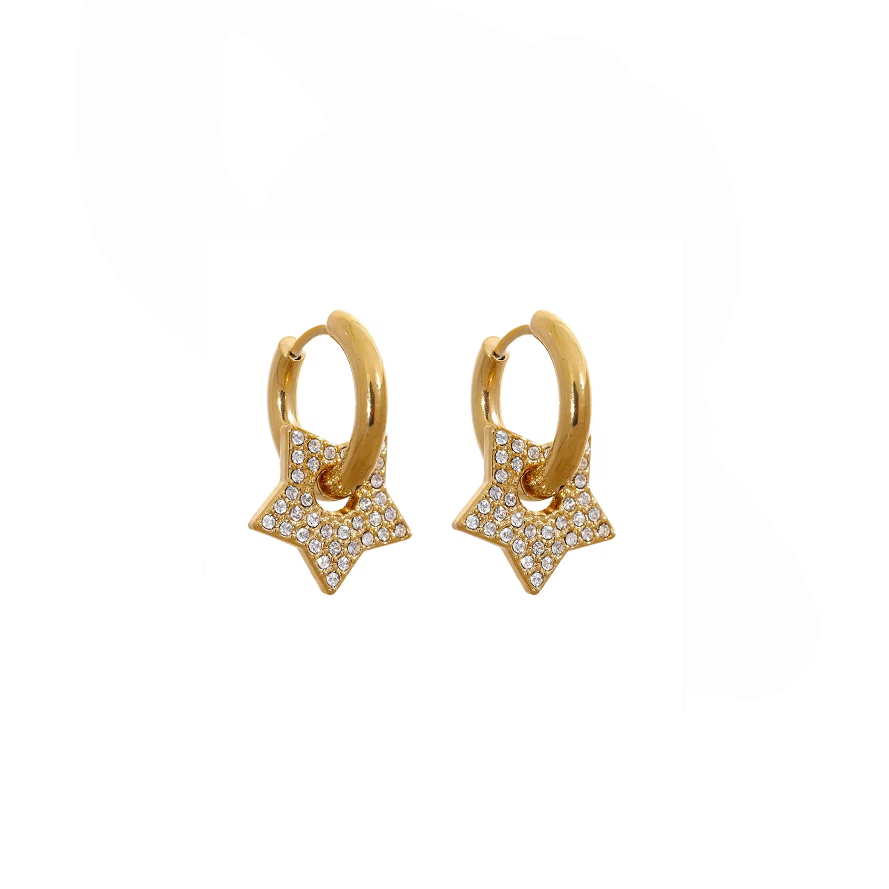 Seren 18k Gold Plated Pave Star Huggie Earrings sold by Luxe Tones