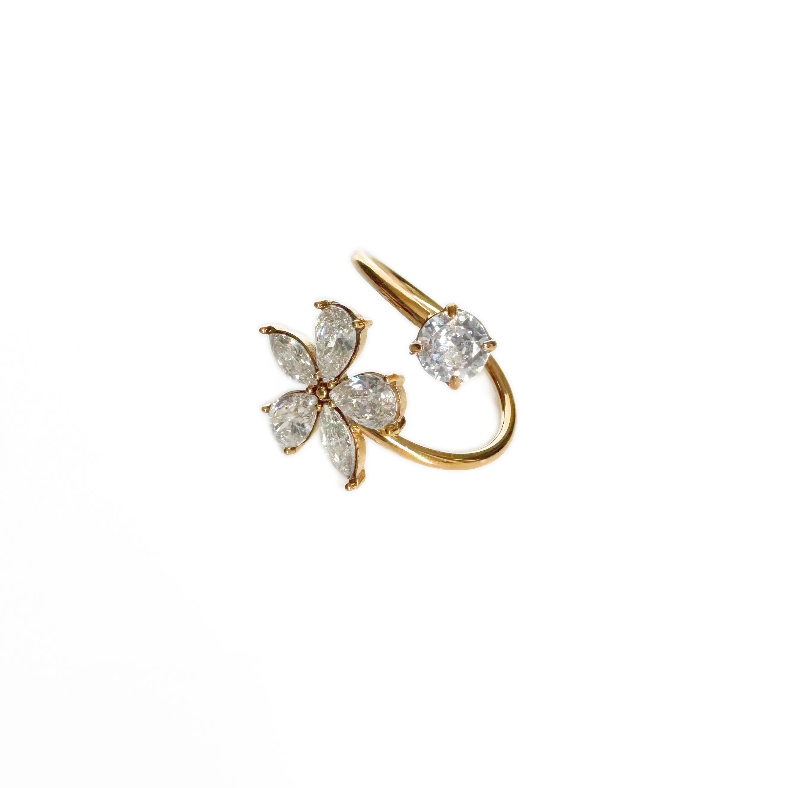 Fleur Luxe 18k Gold Plated Open Crystal Flower Ring sold by Luxe Tones product image thumbnail 3