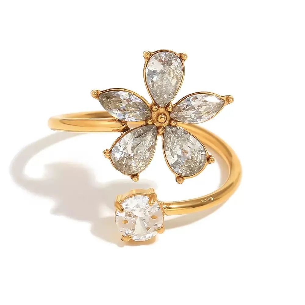 Fleur Luxe 18k Gold Plated Open Crystal Flower Ring sold by Luxe Tones product image thumbnail 2