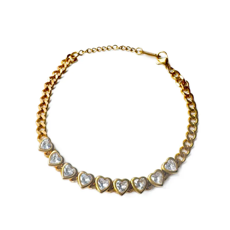 Mina Luxe 18k Gold Plated Heart Crystal Bracelet sold by Luxe Tones