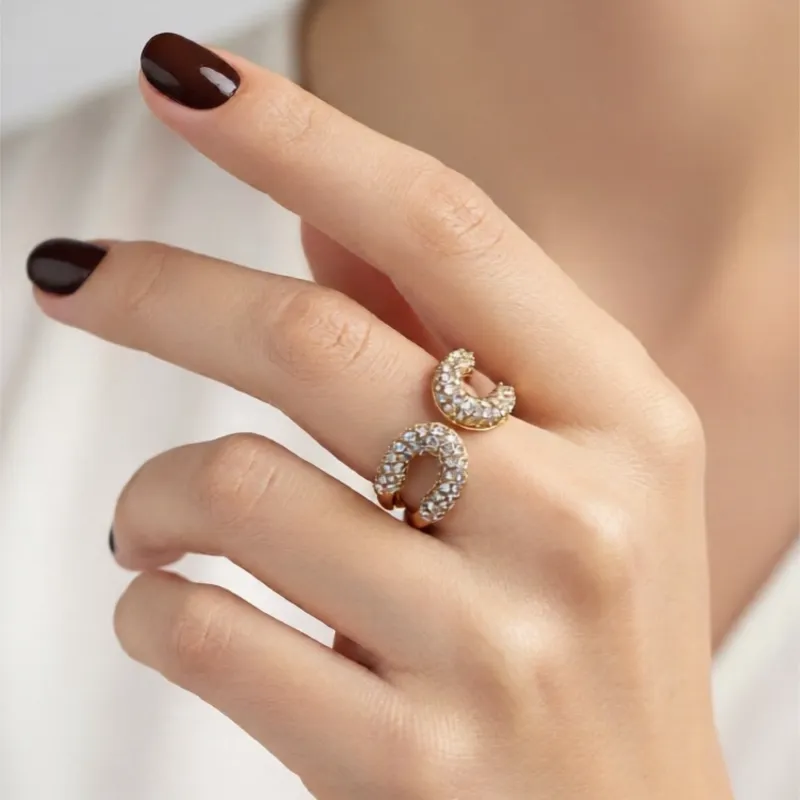 Mariel Luxe 18k Gold Plated Open Encrusted Crystal Ring sold by Luxe Tones