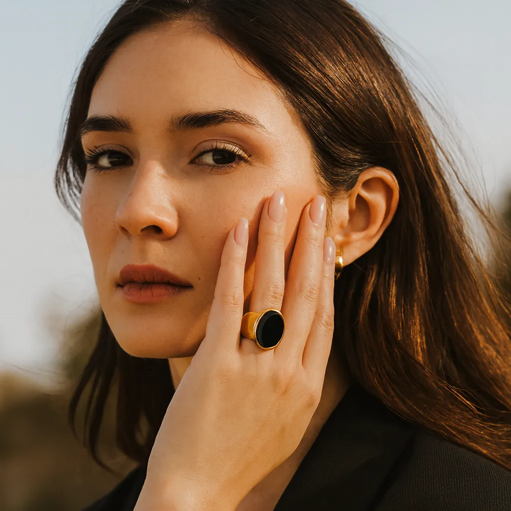 Obsidia Luxe 18k Gold Plated Black Stone Statement Ring sold by Luxe Tones product image thumbnail 2