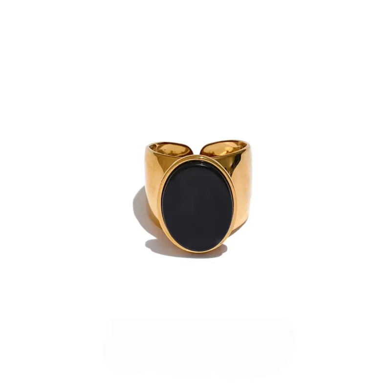 Obsidia Luxe 18k Gold Plated Black Stone Statement Ring made by Luxe Tones