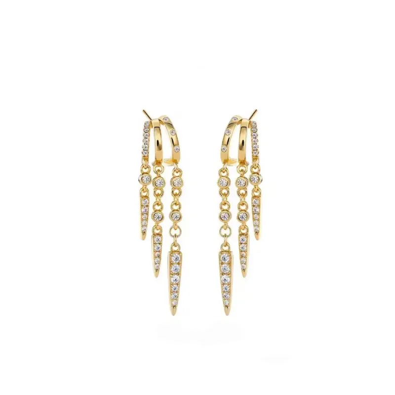Aris 18k Gold Plated Triple Crystal Drop Earrings sold by Luxe Tones