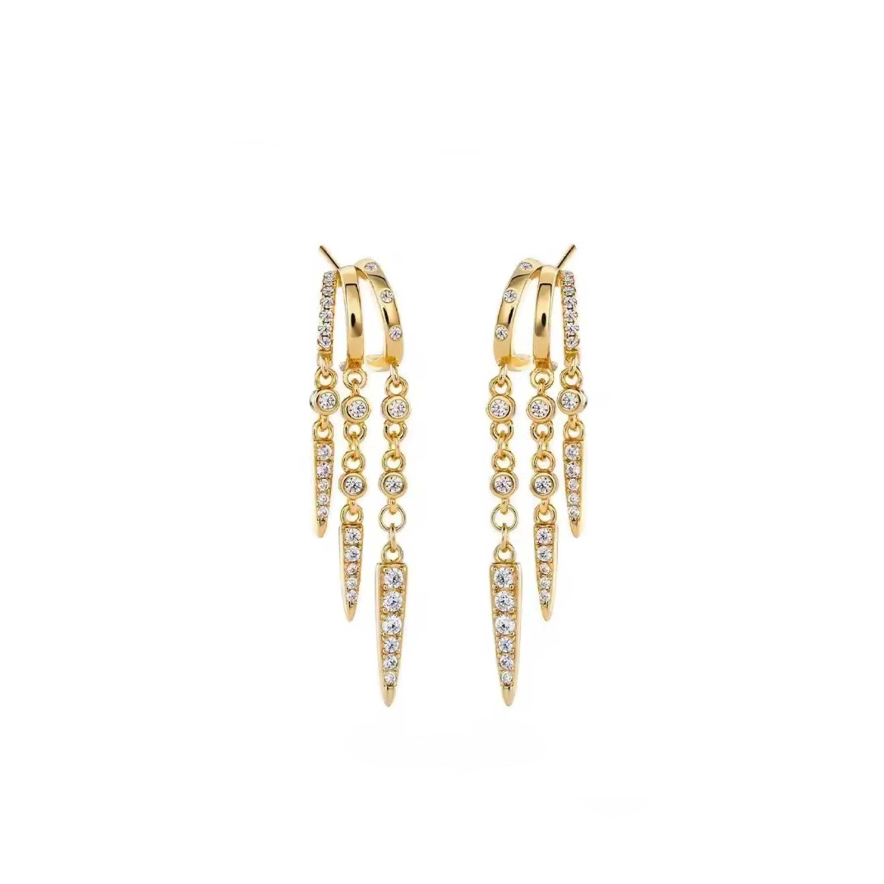 Aris 18k Gold Plated Triple Crystal Drop Earrings sold by Luxe Tones