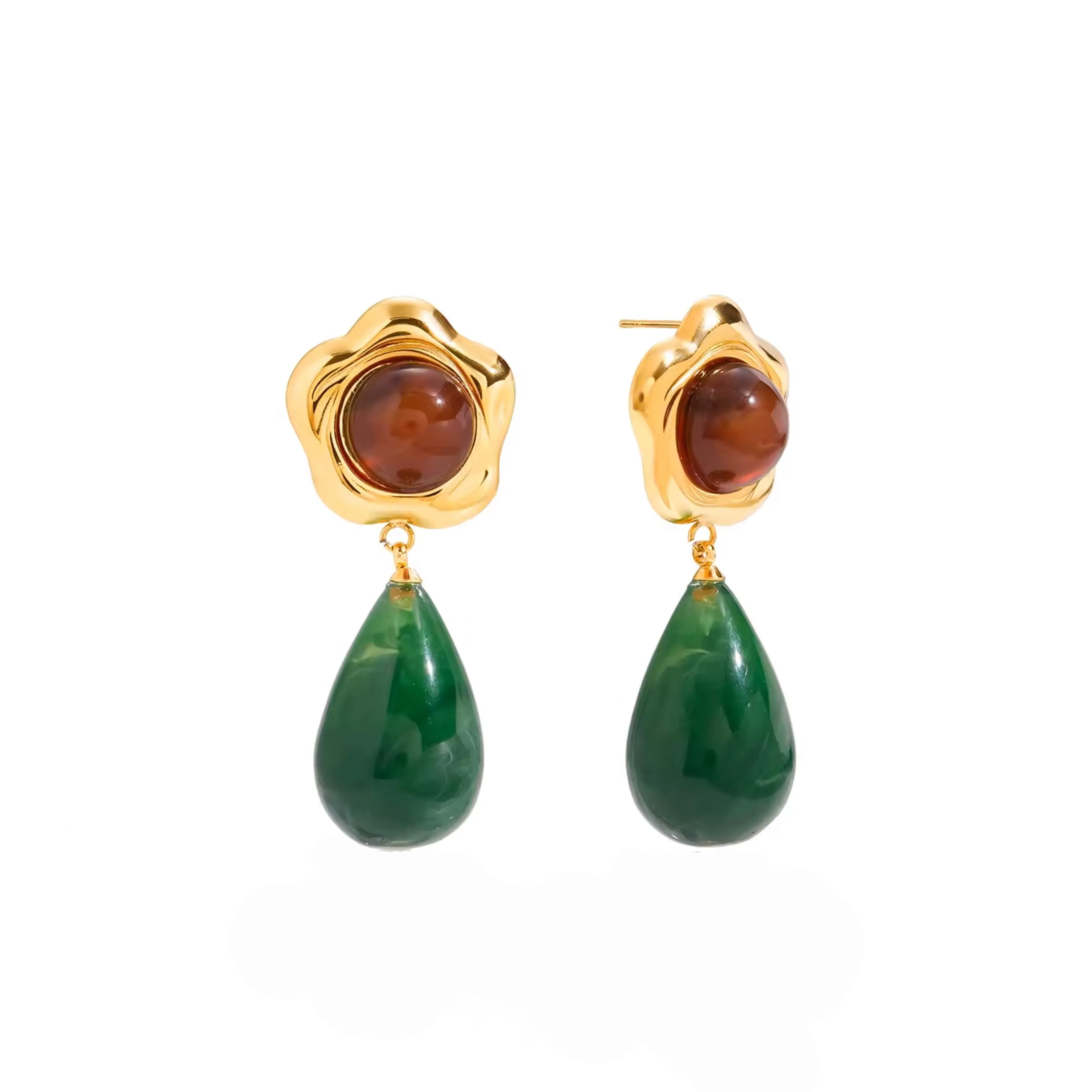 Thalia 18k Gold Plated Green Tear Drop Earrings sold by Luxe Tones