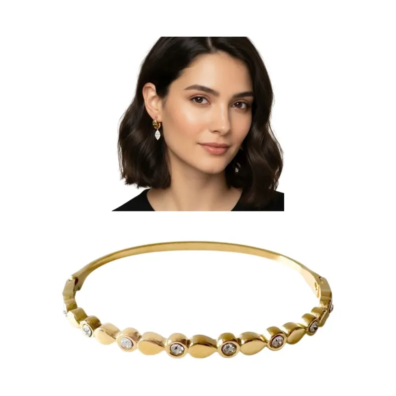 Luxe Gold Plated Earrings & Crystal Bangle Bundle sold by Luxe Tones