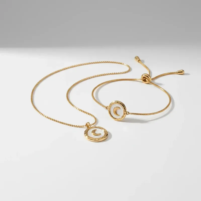 Aetheria Luxe 18k Gold Plated Crescent Moon Necklace & Bracelet Set made by Luxe Tones