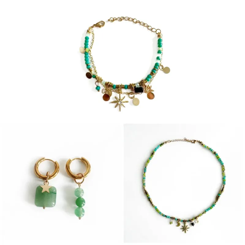 Boho Beaded Jewelry Bundle with Bracelet, Earrings & Necklace sold by Luxe Tones