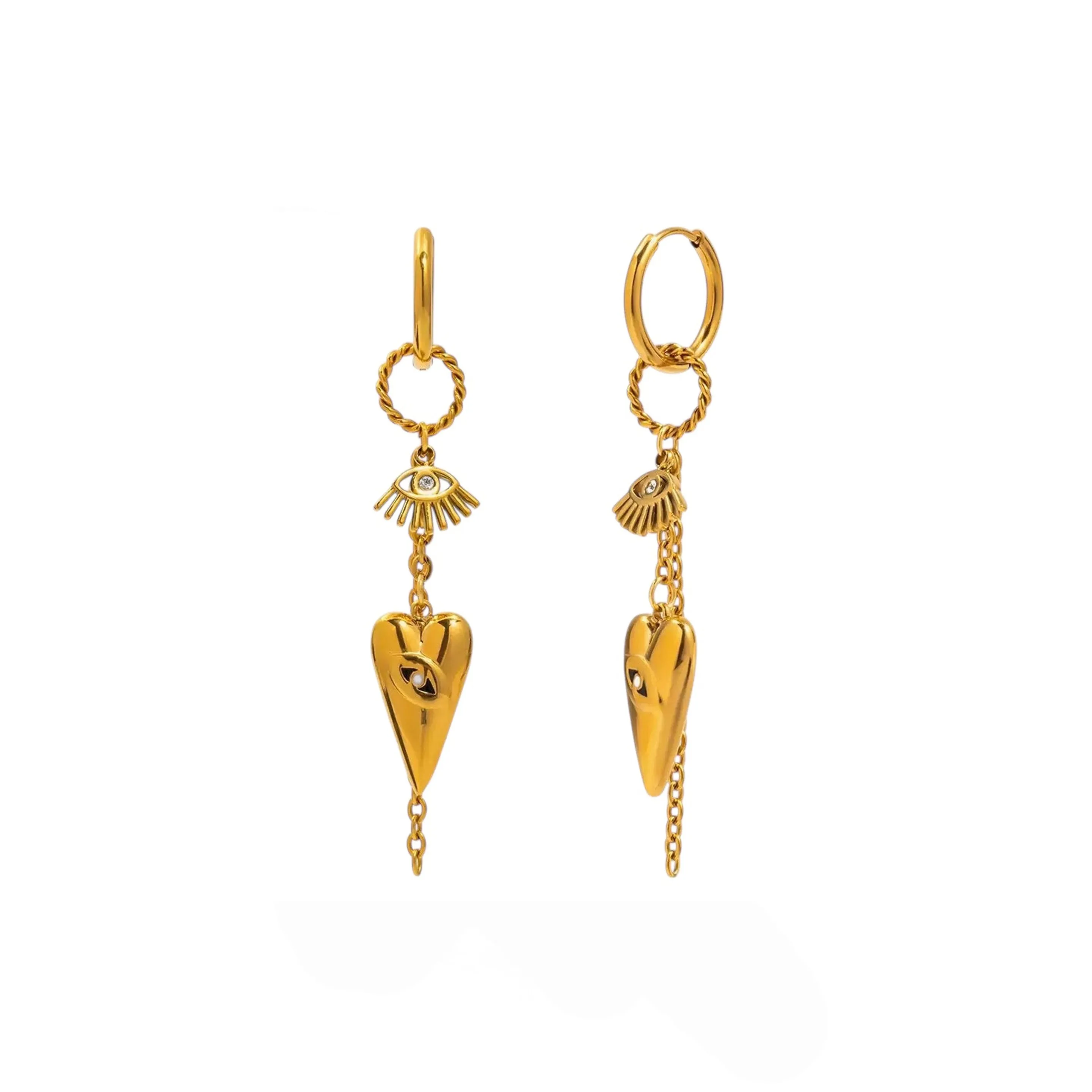 Isis Luxe 18k Gold Plated Protective Heart Drop Earrings sold by Luxe Tones product image thumbnail 2