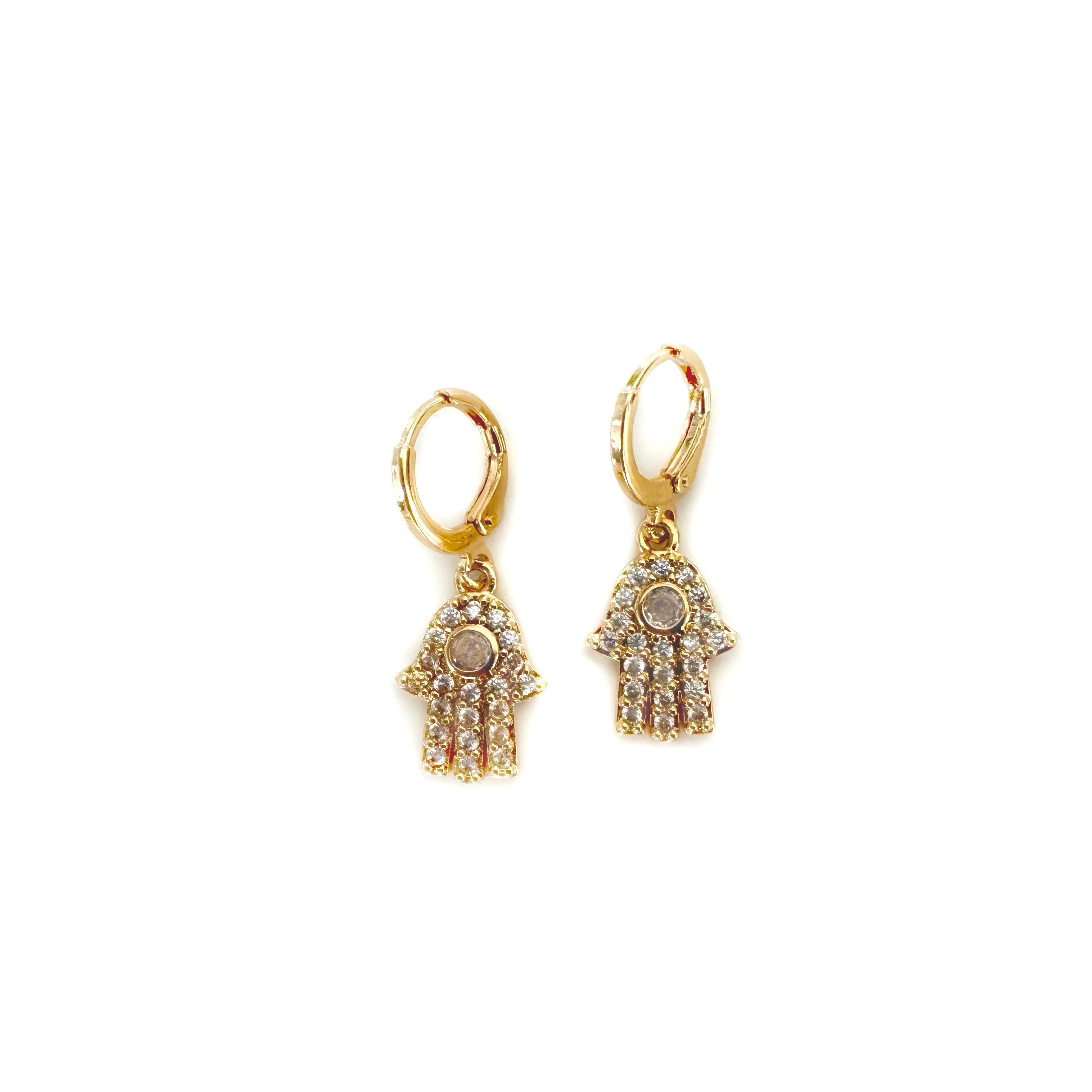 Saara Luxe 18k Gold Plated Hamsa Charm Huggie Earrings sold by Luxe Tones