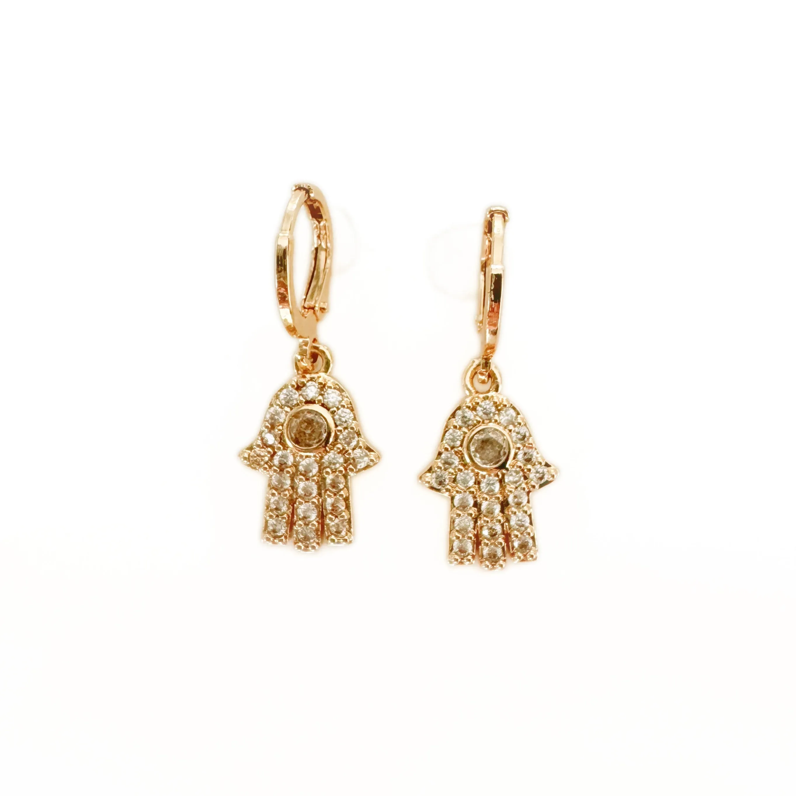 Saara Luxe 18k Gold Plated Hamsa Charm Huggie Earrings sold by Luxe Tones product image thumbnail 2