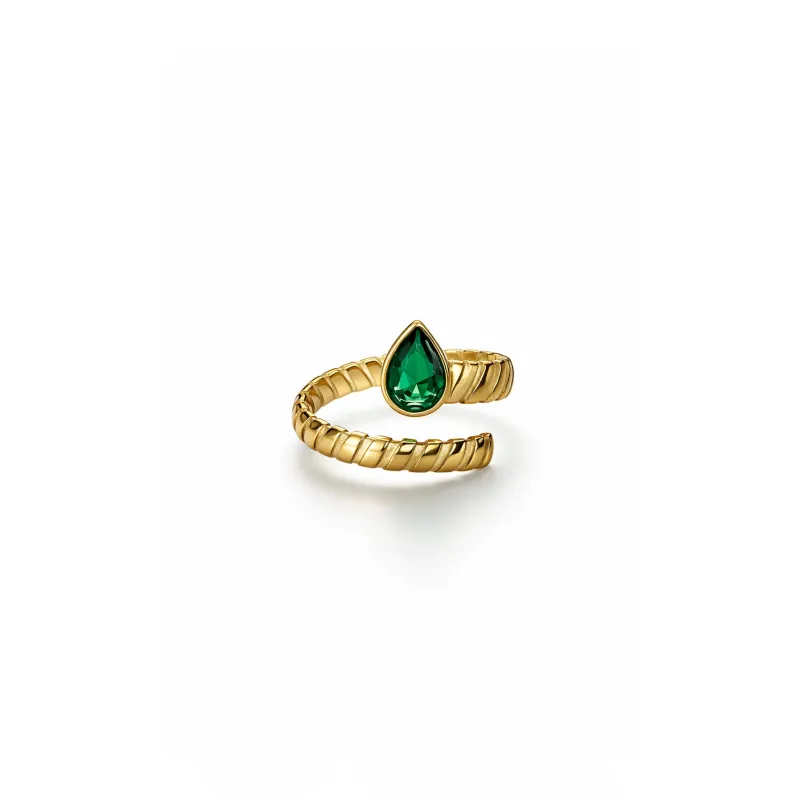Kali Luxe 18k Gold Plated Green Stone Wrap Ring made by Luxe Tones