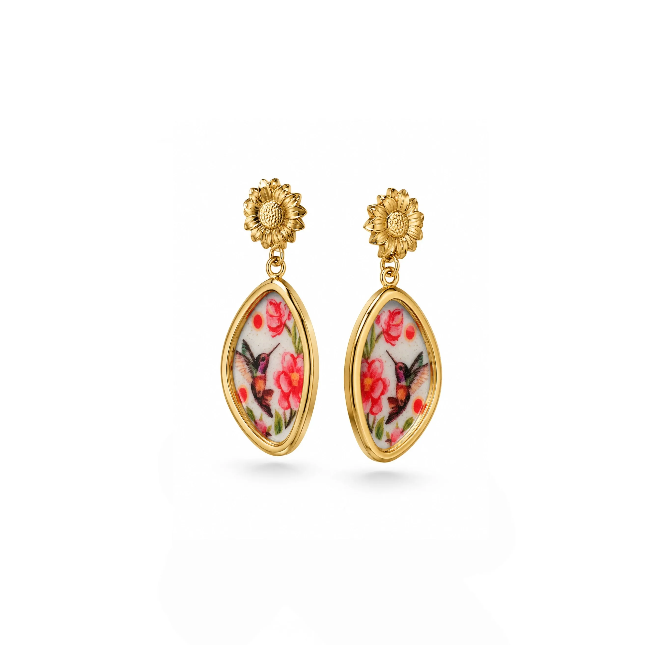 Cataleya Luxe 18k Gold Plated Hummingbird Drop Earrings sold by Luxe Tones