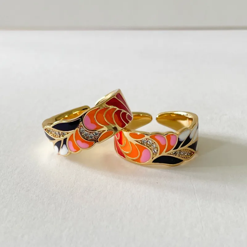 Cerelia Adjustable Coral Enamel Ring sold by Luxe Tones