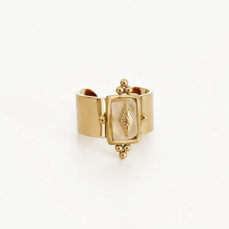 Luna Luxe 18k Gold Plated Wide Band Irregular Crystal Ring made by Luxe Tones