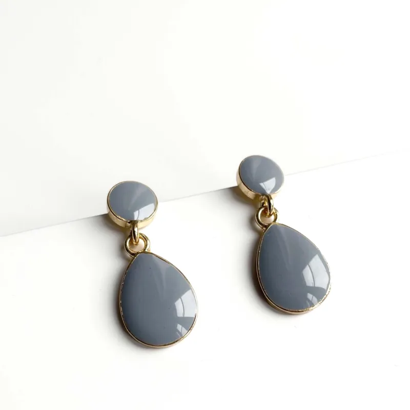 Terra Grey Enamel Drop Earrings made by Luxe Tones