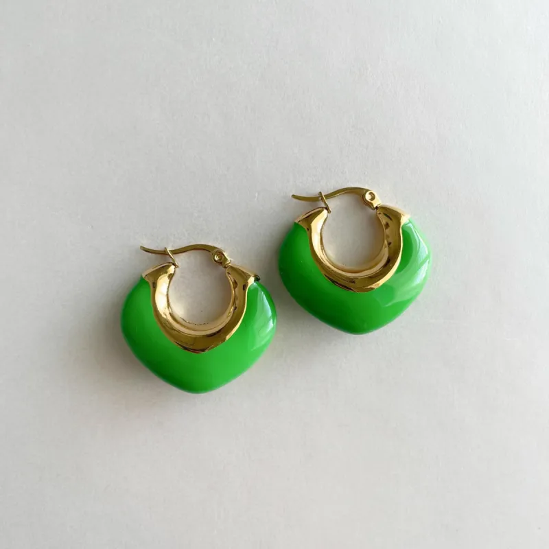 Lola Luxe 18k Green Enamel Hoops sold by Luxe Tones