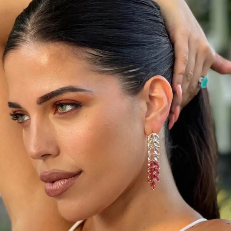 India Jewelled Pink Ombre Drop Earrings sold by Luxe Tones