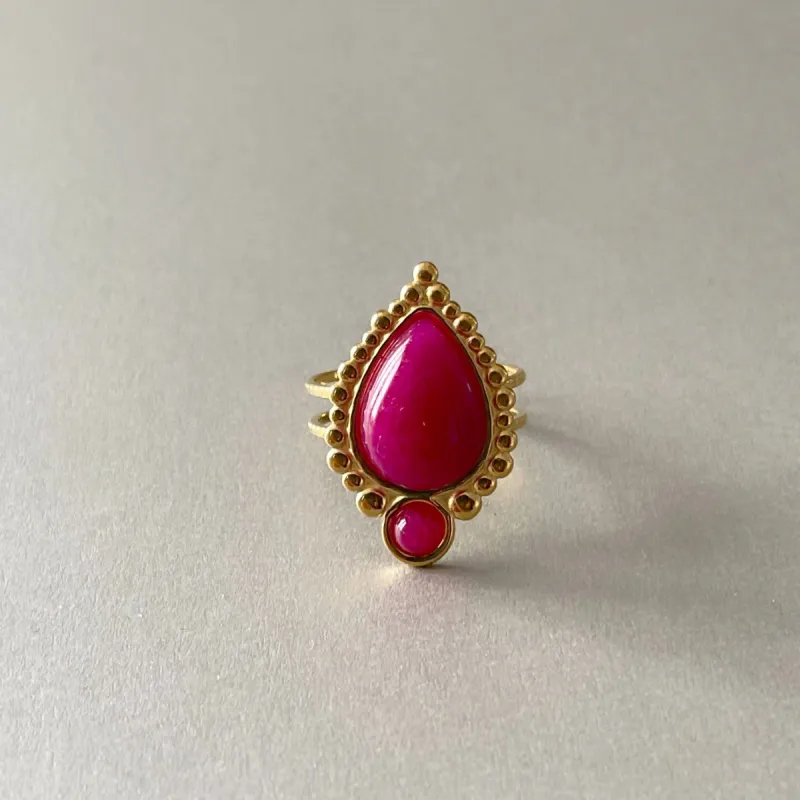 Adhira Luxe 18k Gold Plated Pink Teardrop Stone Ring sold by Luxe Tones