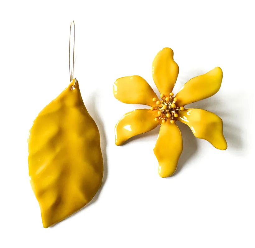 Orla Large Yellow Statement Mismatch Earrings sold by Luxe Tones