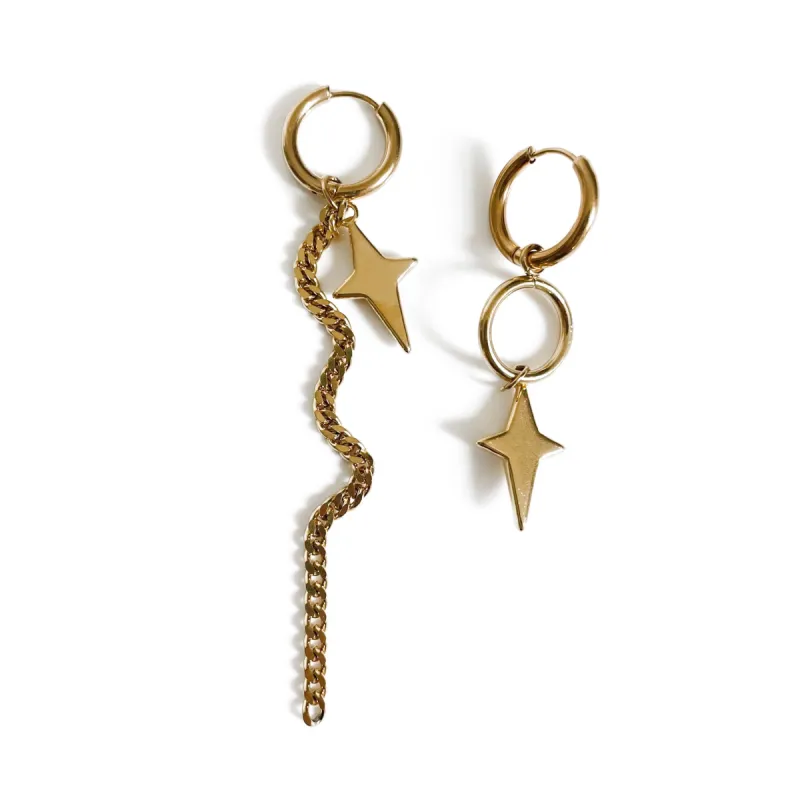 Ariel Star Mismatch Luxe 18K Gold Plated Hoop Earrings sold by Luxe Tones