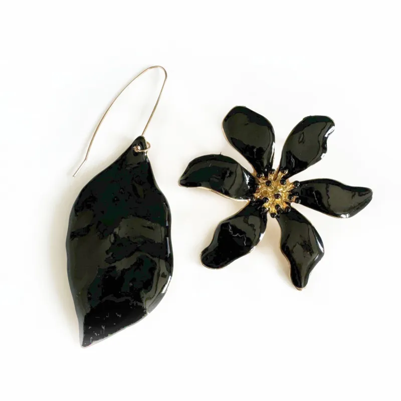 Orla Large Black Statement Mismatch Earrings sold by Luxe Tones