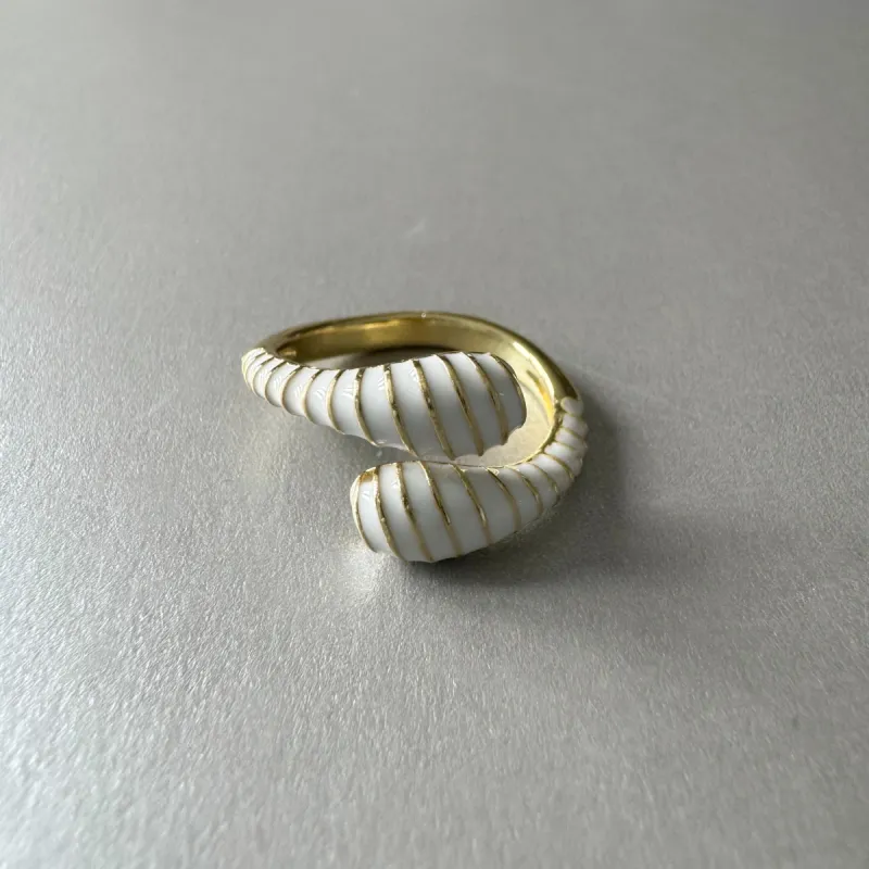 Sloane White And Gold Enamel Ring sold by Luxe Tones