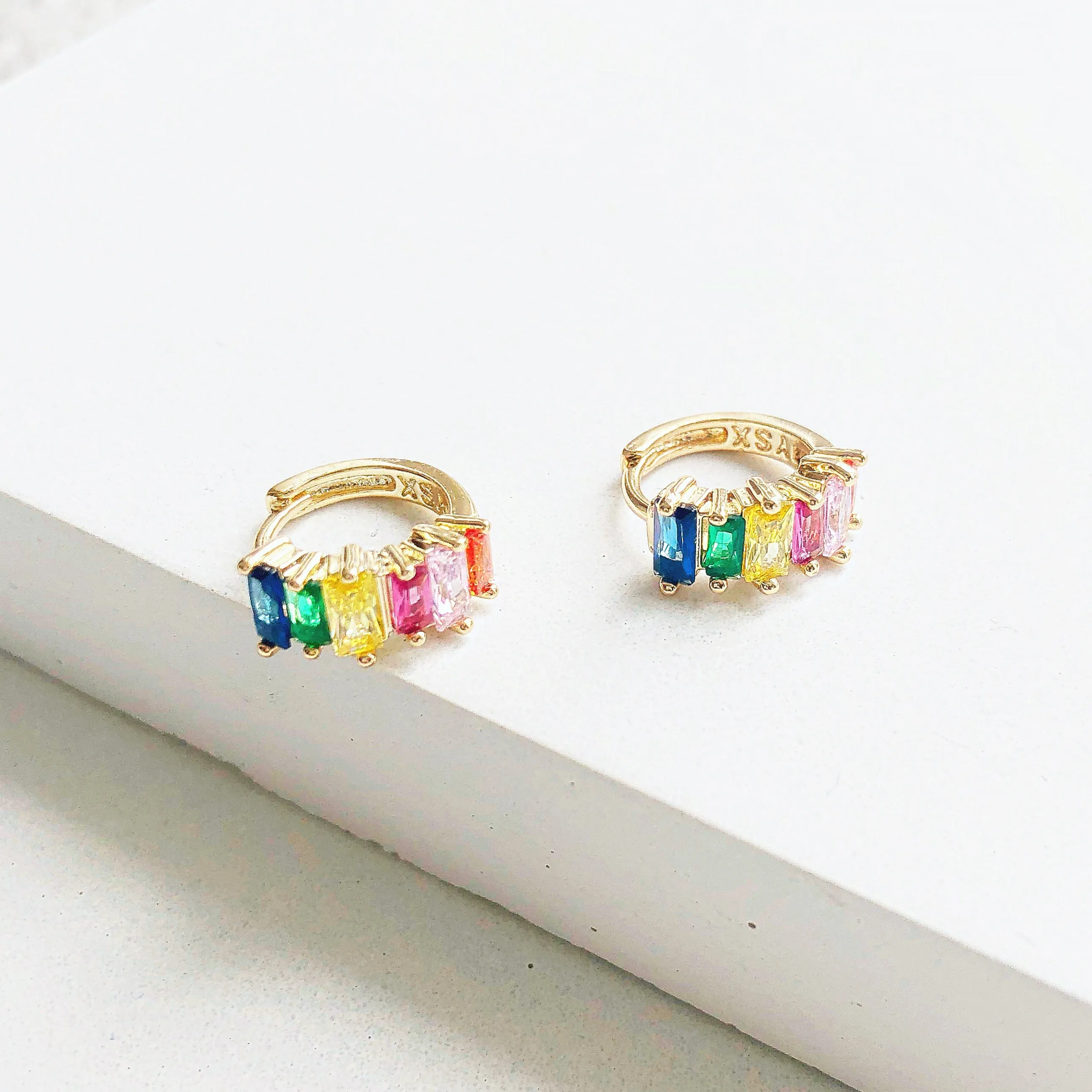 Maya Luxe 18k Gold Plated Multi Jewelled Hoop Earrings sold by Luxe Tones